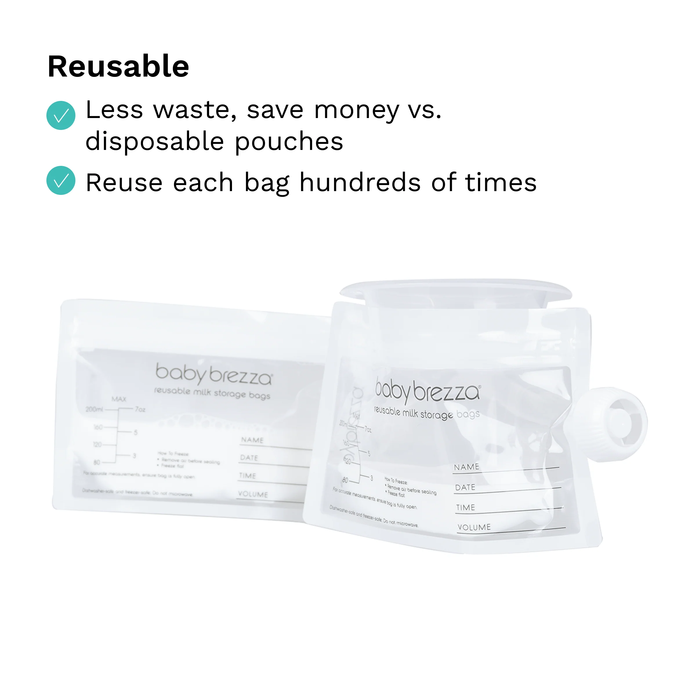Reusable Breastmilk Storage Bags, 10 Pack, Includes Filling Funnel - Image 5